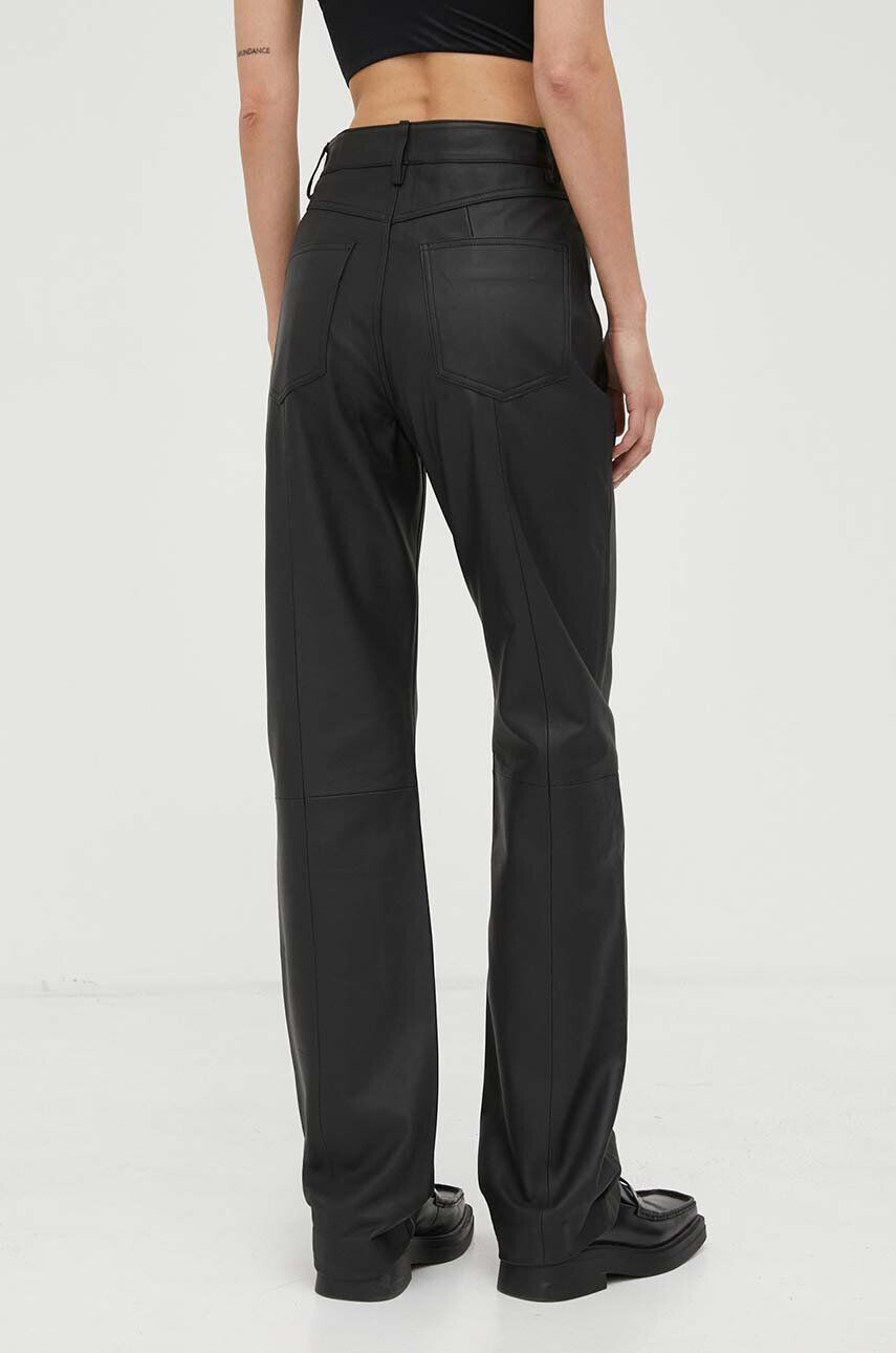 Remain pantaloni de piele femei culoarea negru lat high waist - Pled.ro