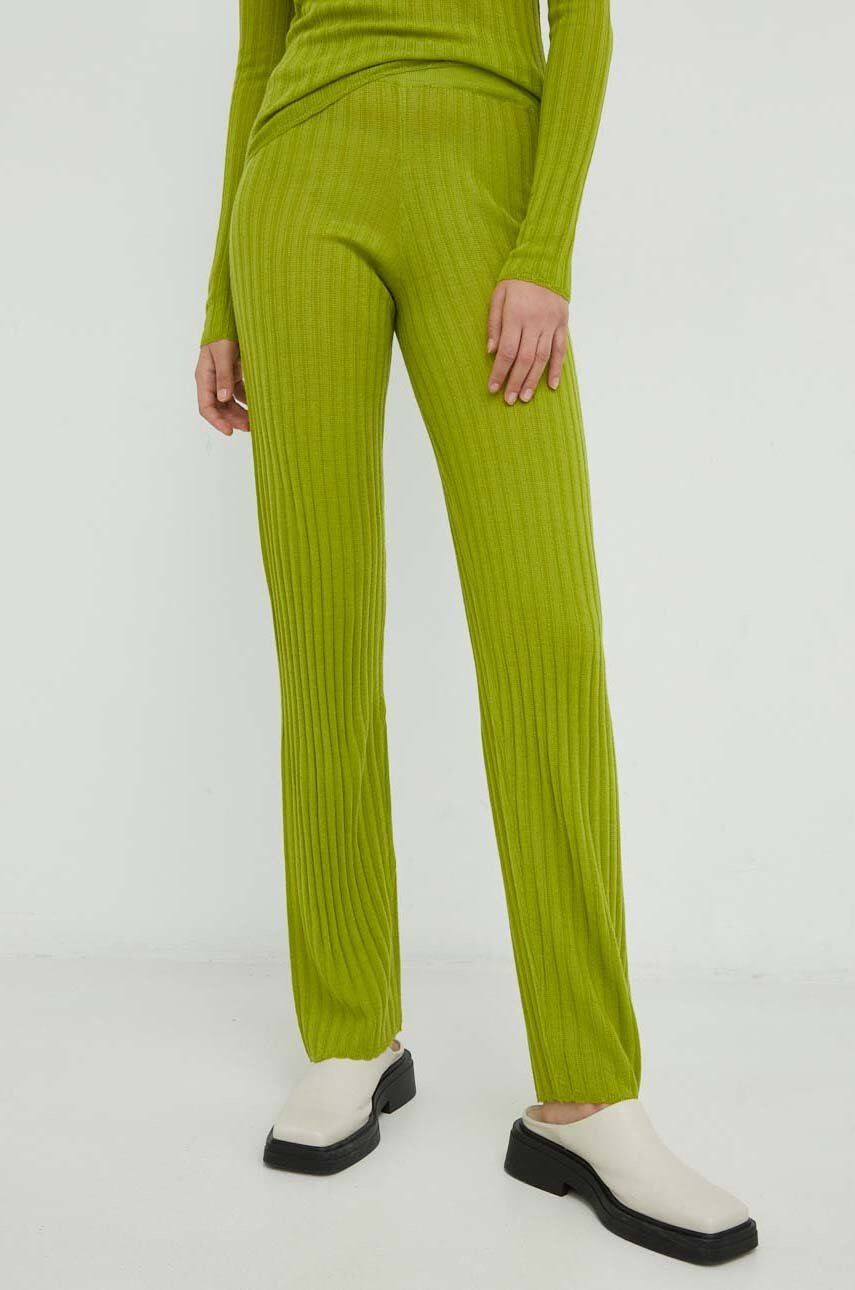 Resume Résumé pantaloni de lana femei culoarea verde drept high waist - Pled.ro