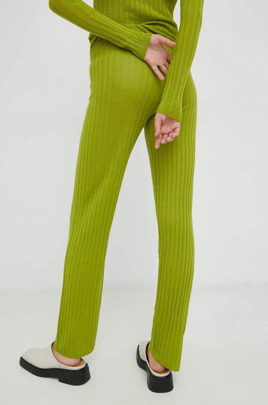 Resume Résumé pantaloni de lana femei culoarea verde drept high waist - Pled.ro