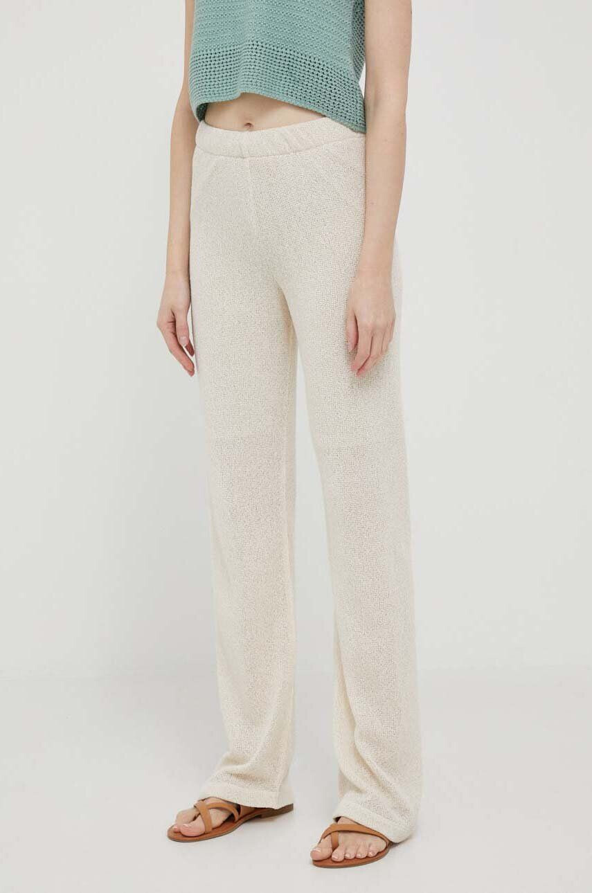 Rich & Royal pantaloni de bumbac culoarea bej drept high waist - Pled.ro