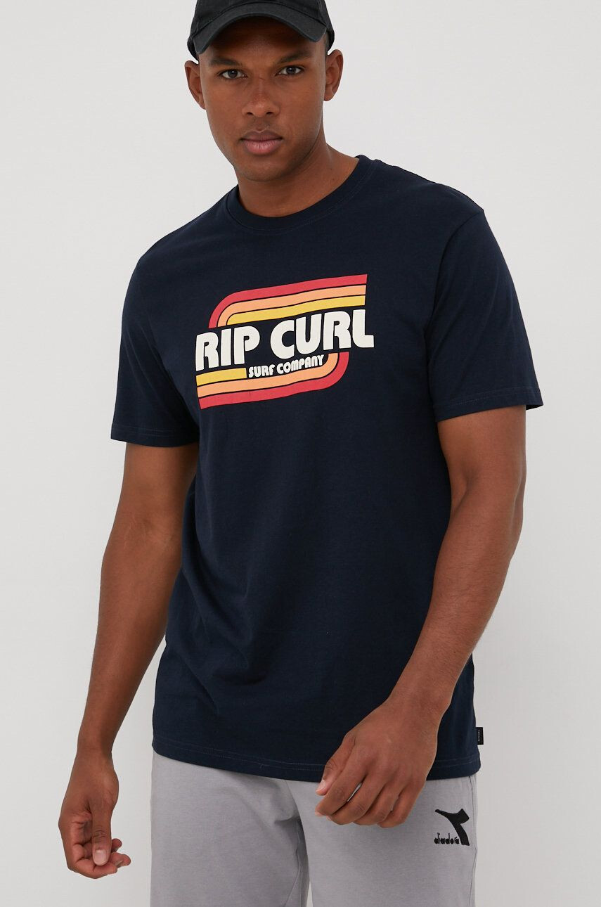 Rip Curl tricou din bumbac culoarea albastru marin cu imprimeu - Pled.ro