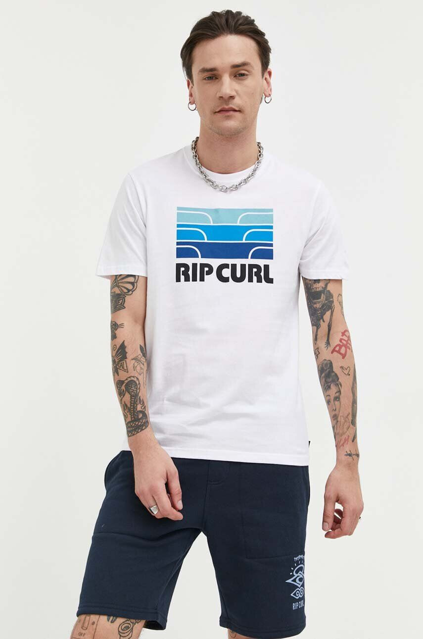 Rip Curl tricou din bumbac culoarea alb cu imprimeu - Pled.ro