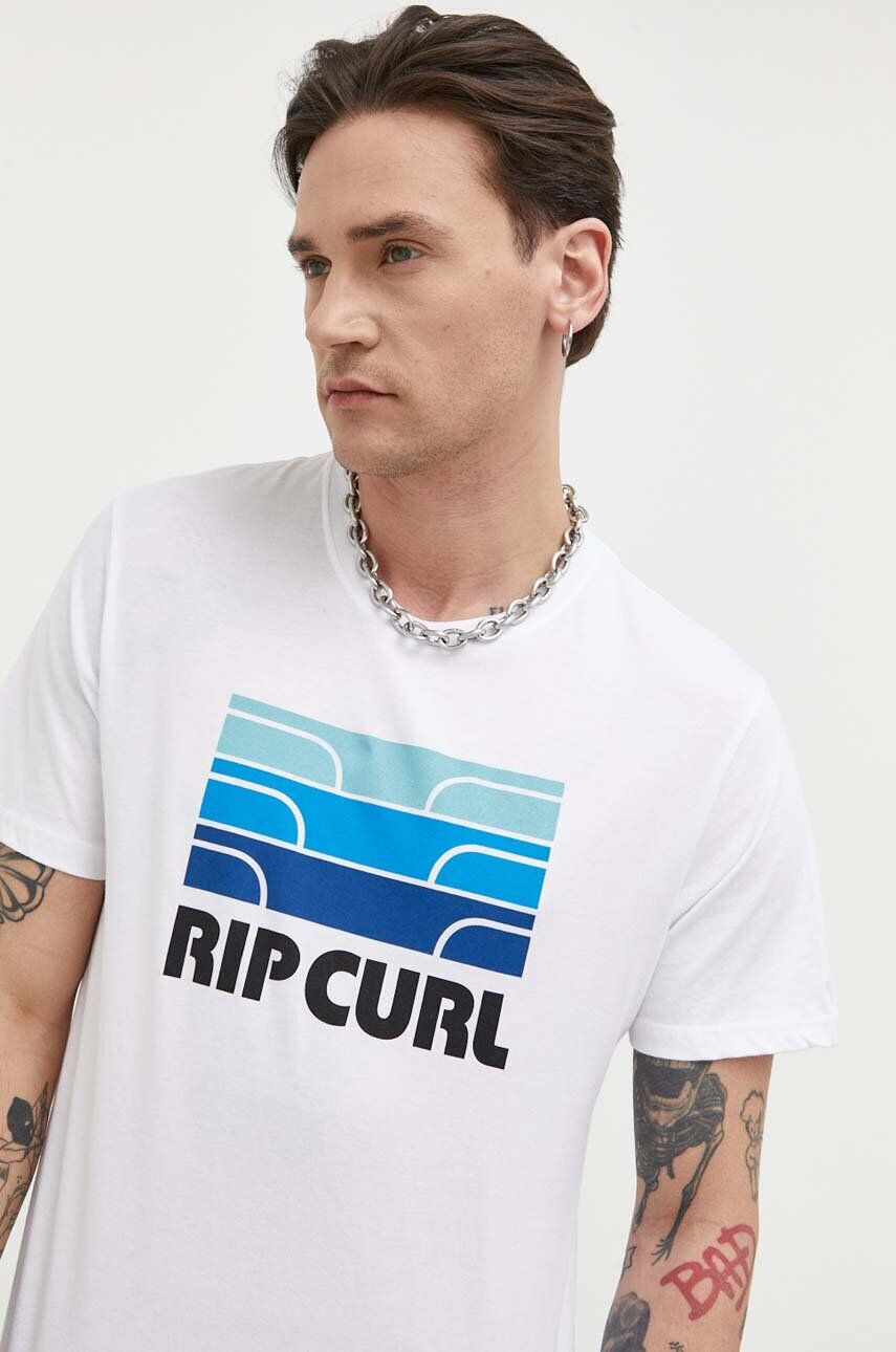 Rip Curl tricou din bumbac culoarea alb cu imprimeu - Pled.ro