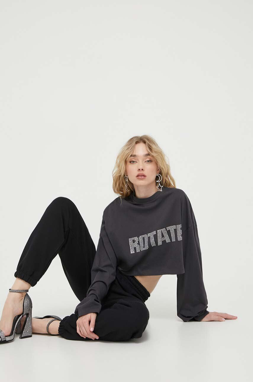 Rotate longsleeve din bumbac culoarea gri - Pled.ro