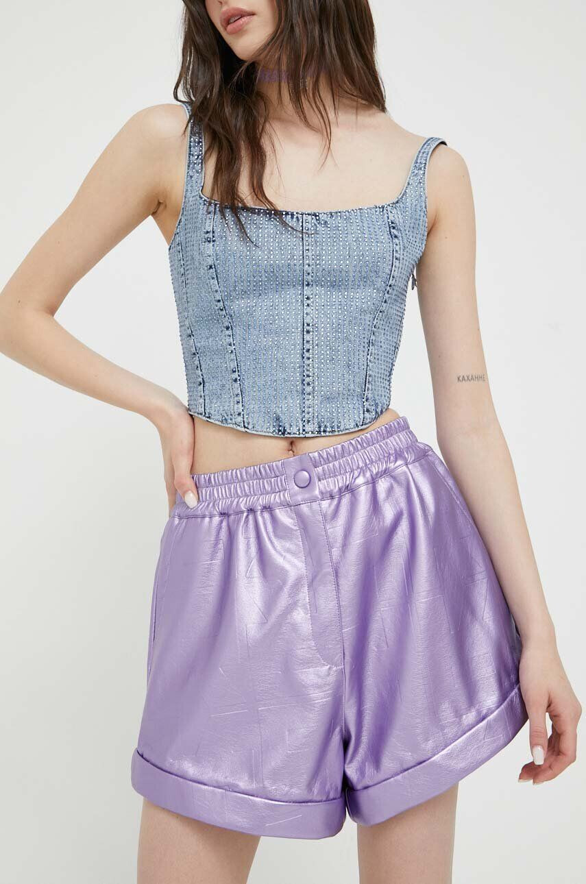 Rotate pantaloni scurti femei culoarea violet neted high waist - Pled.ro