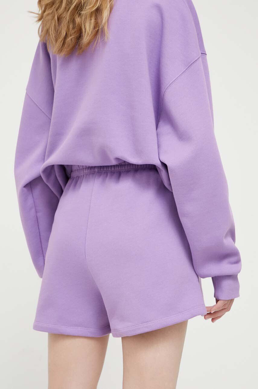 Rotate pantaloni scurti din bumbac culoarea violet cu imprimeu high waist - Pled.ro