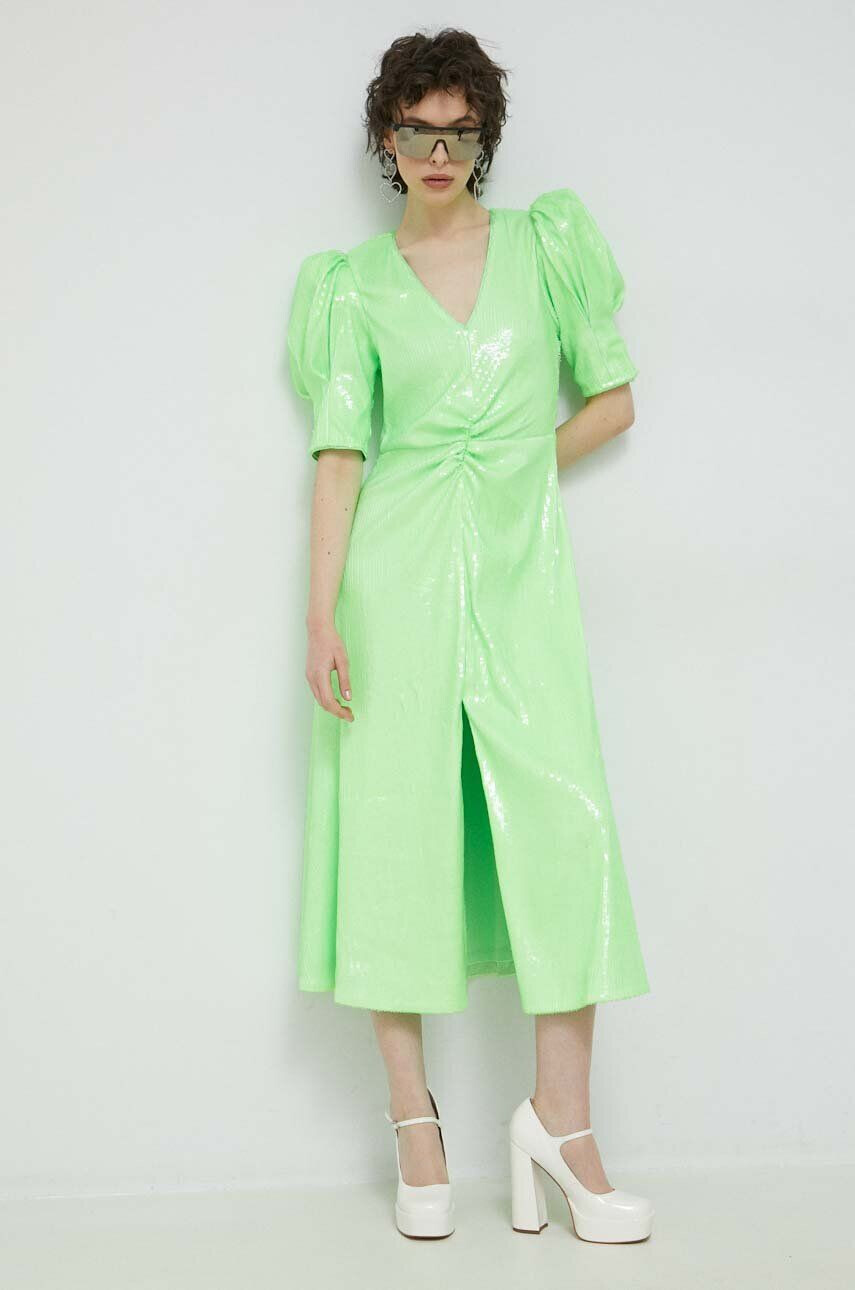 Rotate rochie culoarea verde midi evazati - Pled.ro