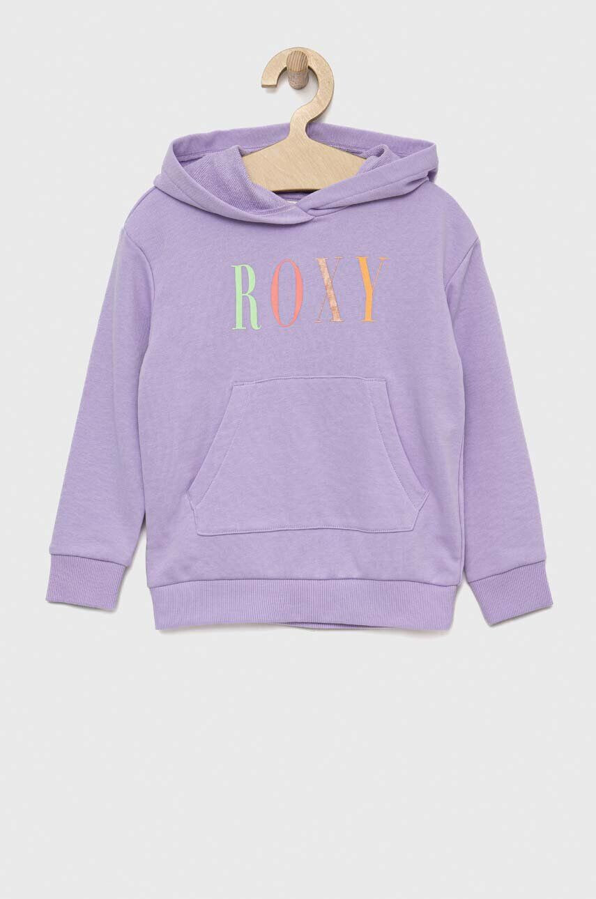 Roxy bluza copii culoarea violet cu glugă cu imprimeu - Pled.ro