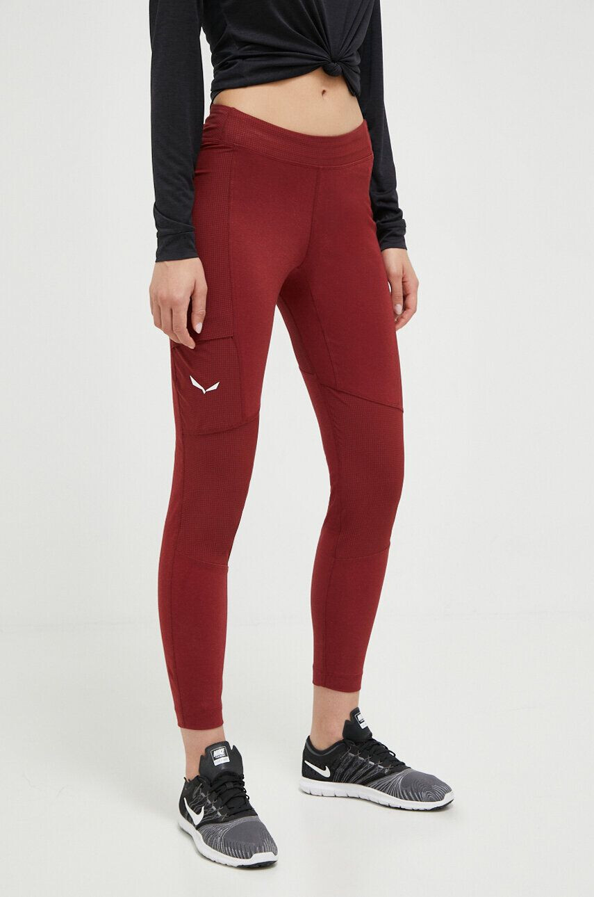 Salewa leggins sport Lavaredo femei culoarea bordo neted - Pled.ro