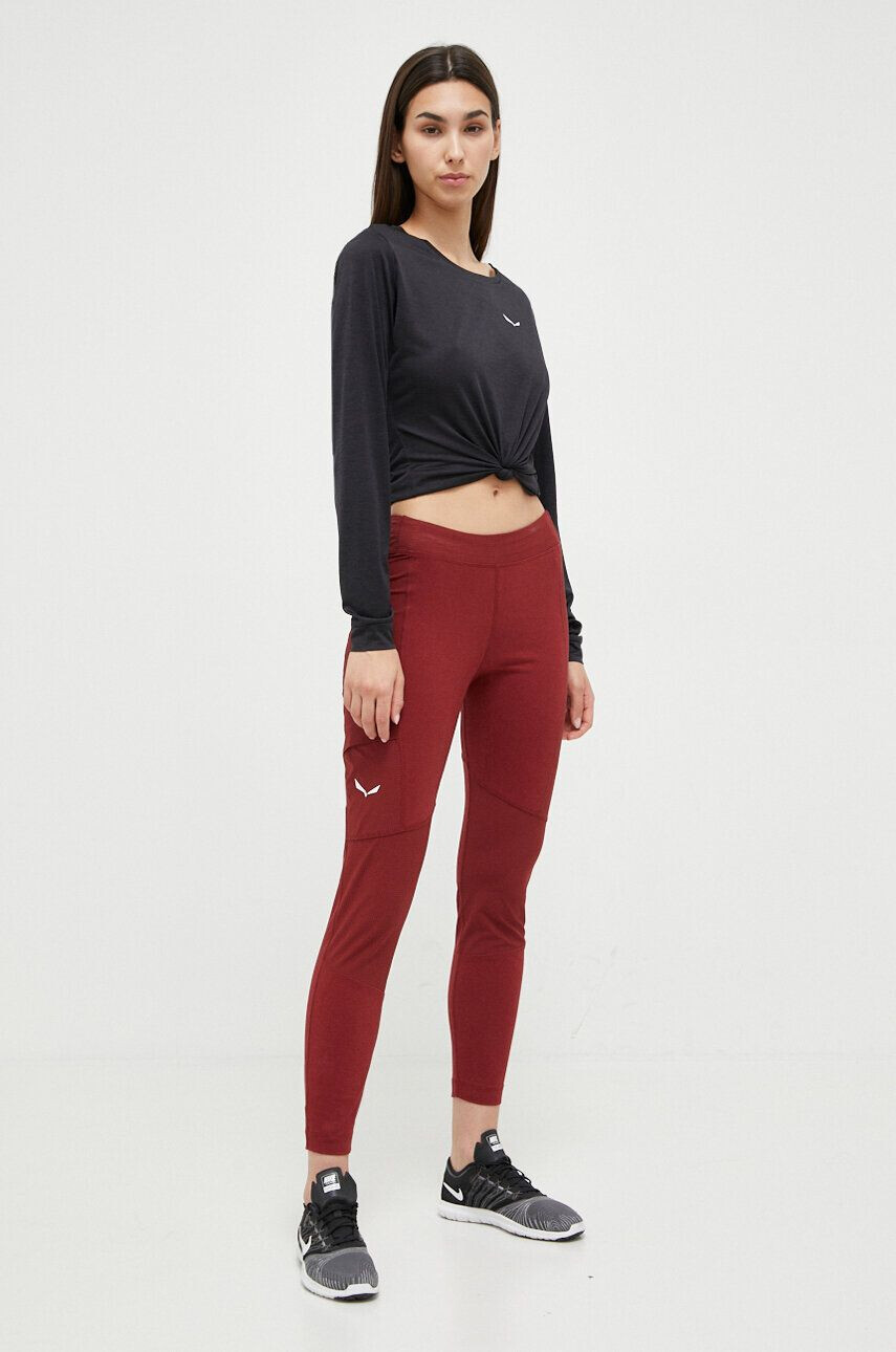 Salewa leggins sport Lavaredo femei culoarea bordo neted - Pled.ro