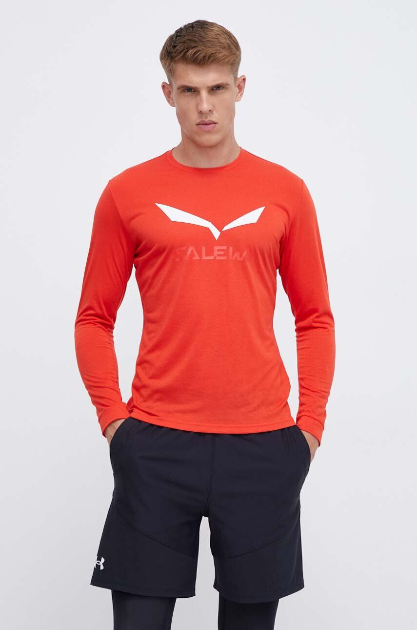 Salewa longsleeve sport Solidlogo culoarea rosu cu imprimeu - Pled.ro