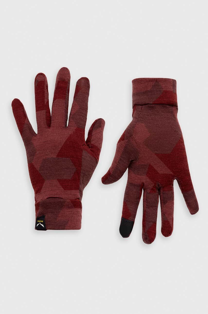 Salewa manusi Cristallo Merino culoarea bordo - Pled.ro