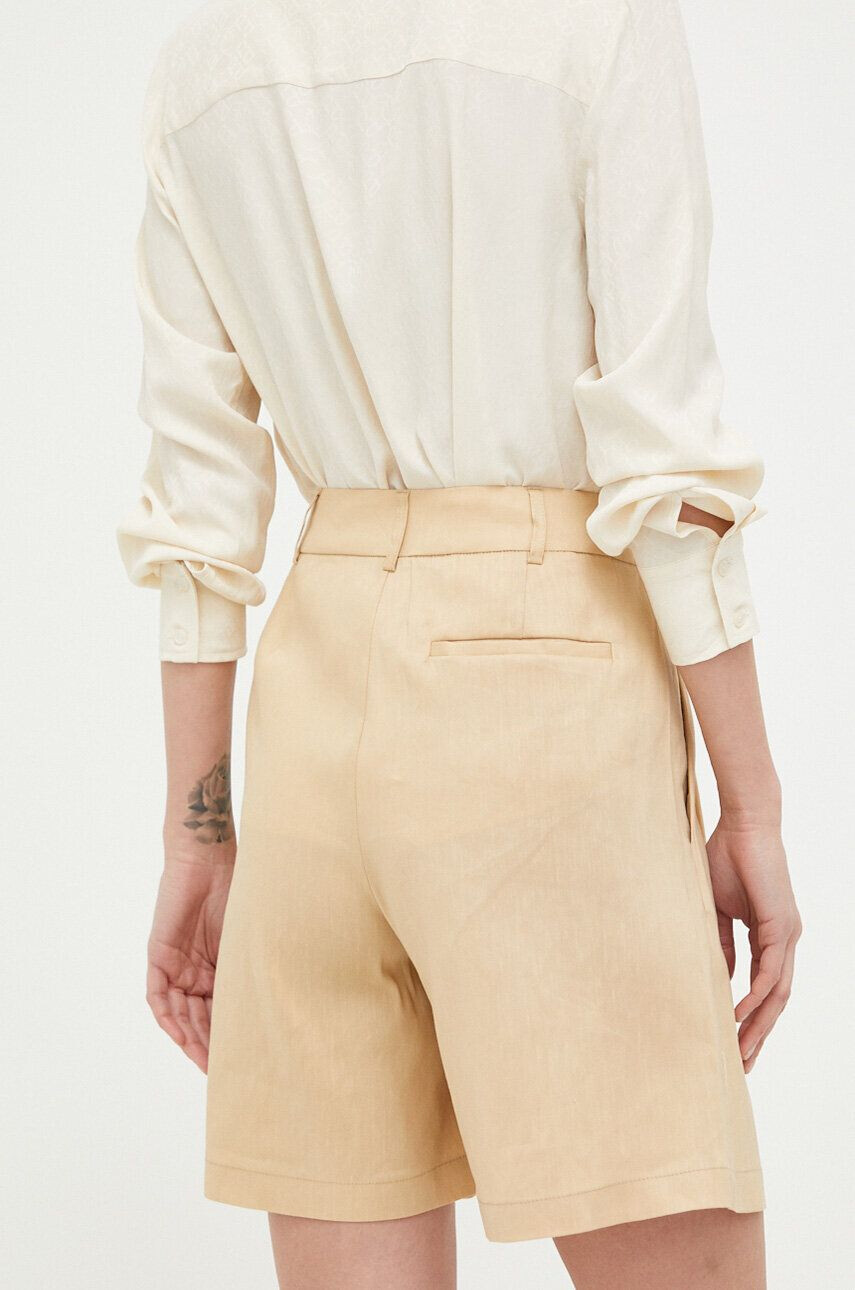 Silvian Heach pantaloni scurti din in culoarea bej neted high waist - Pled.ro