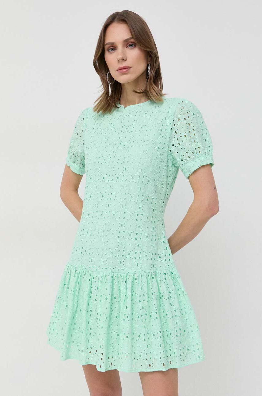 Silvian Heach rochie din bumbac culoarea verde mini evazati - Pled.ro