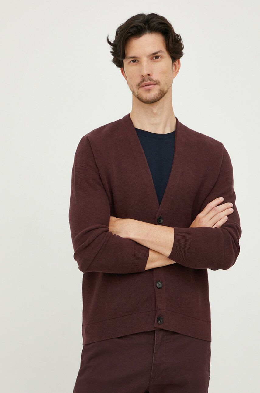 Sisley cardigan din bumbac barbati culoarea bordo - Pled.ro