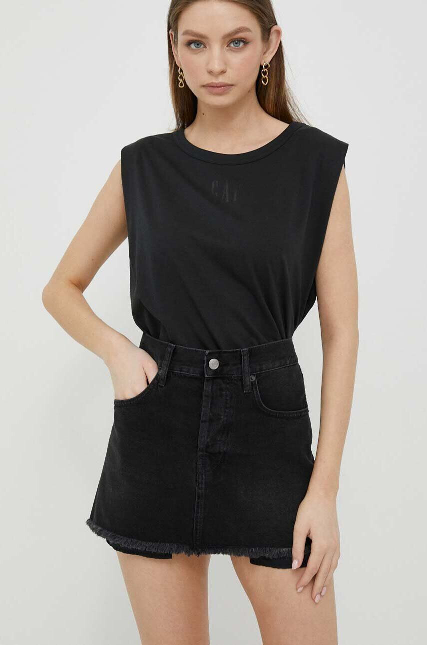 Sisley fusta jeans culoarea negru mini drept - Pled.ro