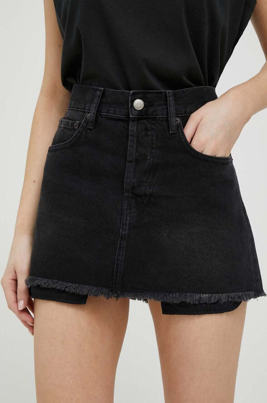 Sisley fusta jeans culoarea negru mini drept - Pled.ro