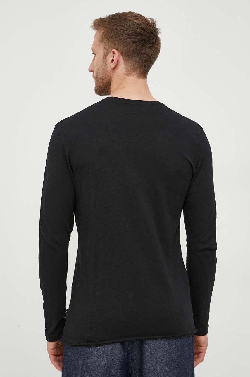 Sisley longsleeve din bumbac culoarea negru neted - Pled.ro