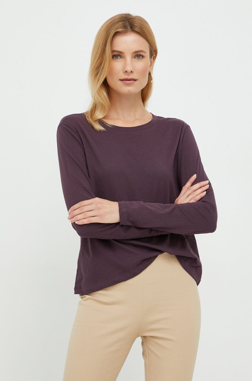 Sisley longsleeve din bumbac culoarea gri neted - Pled.ro