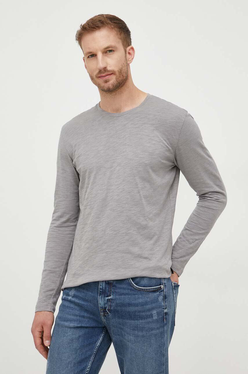 Sisley longsleeve din bumbac culoarea gri neted - Pled.ro