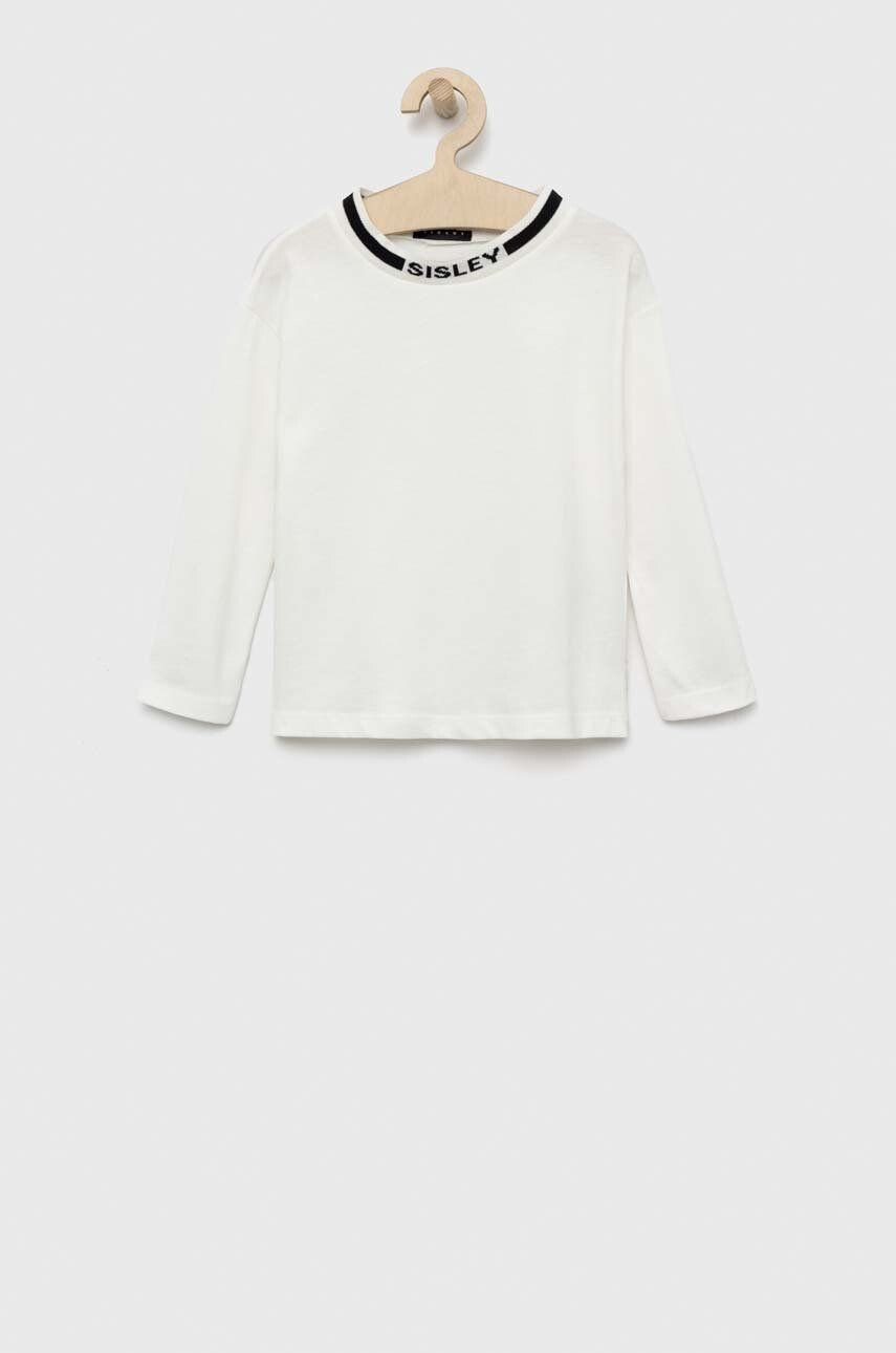 Sisley longsleeve din bumbac pentru copii culoarea alb cu imprimeu - Pled.ro