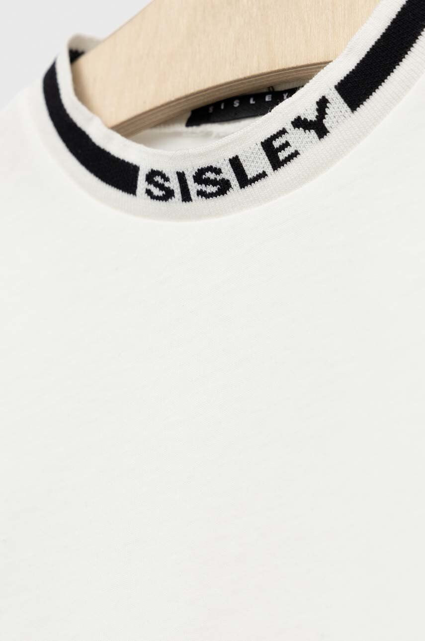 Sisley longsleeve din bumbac pentru copii culoarea alb cu imprimeu - Pled.ro