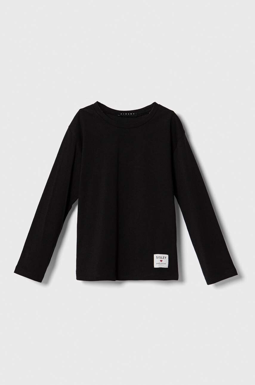 Sisley longsleeve din bumbac pentru copii culoarea negru - Pled.ro