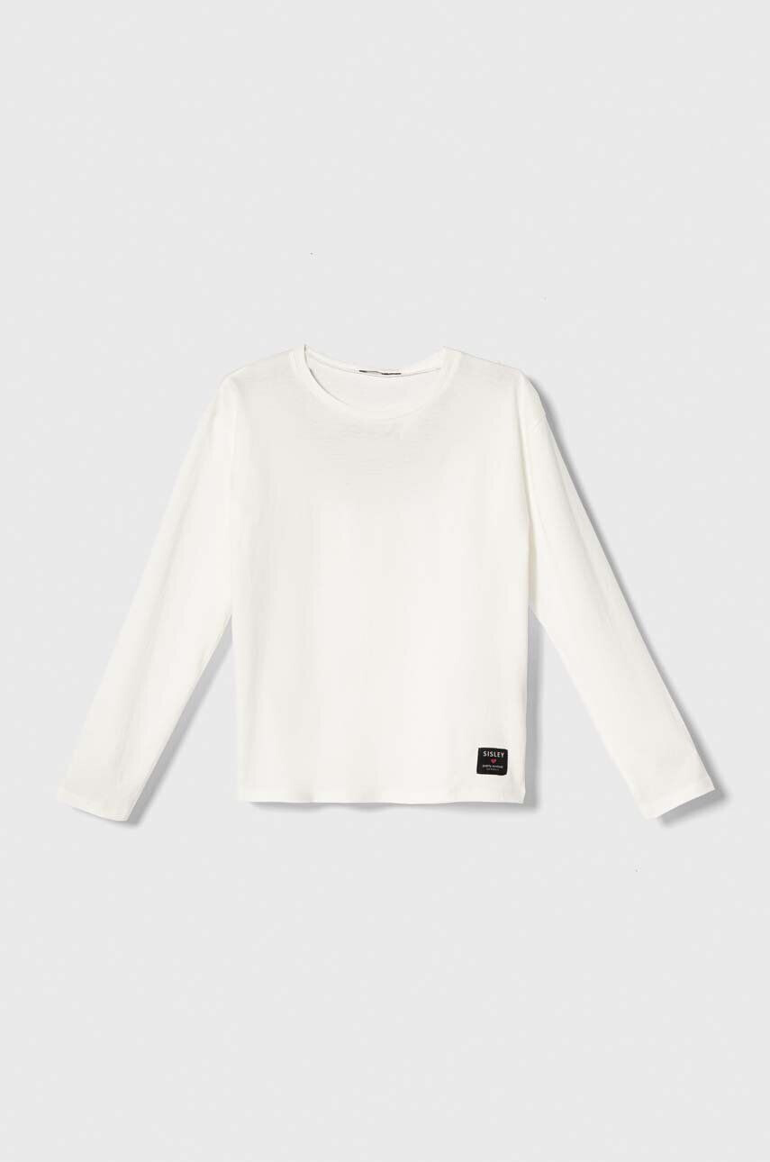 Sisley longsleeve din bumbac pentru copii culoarea alb - Pled.ro