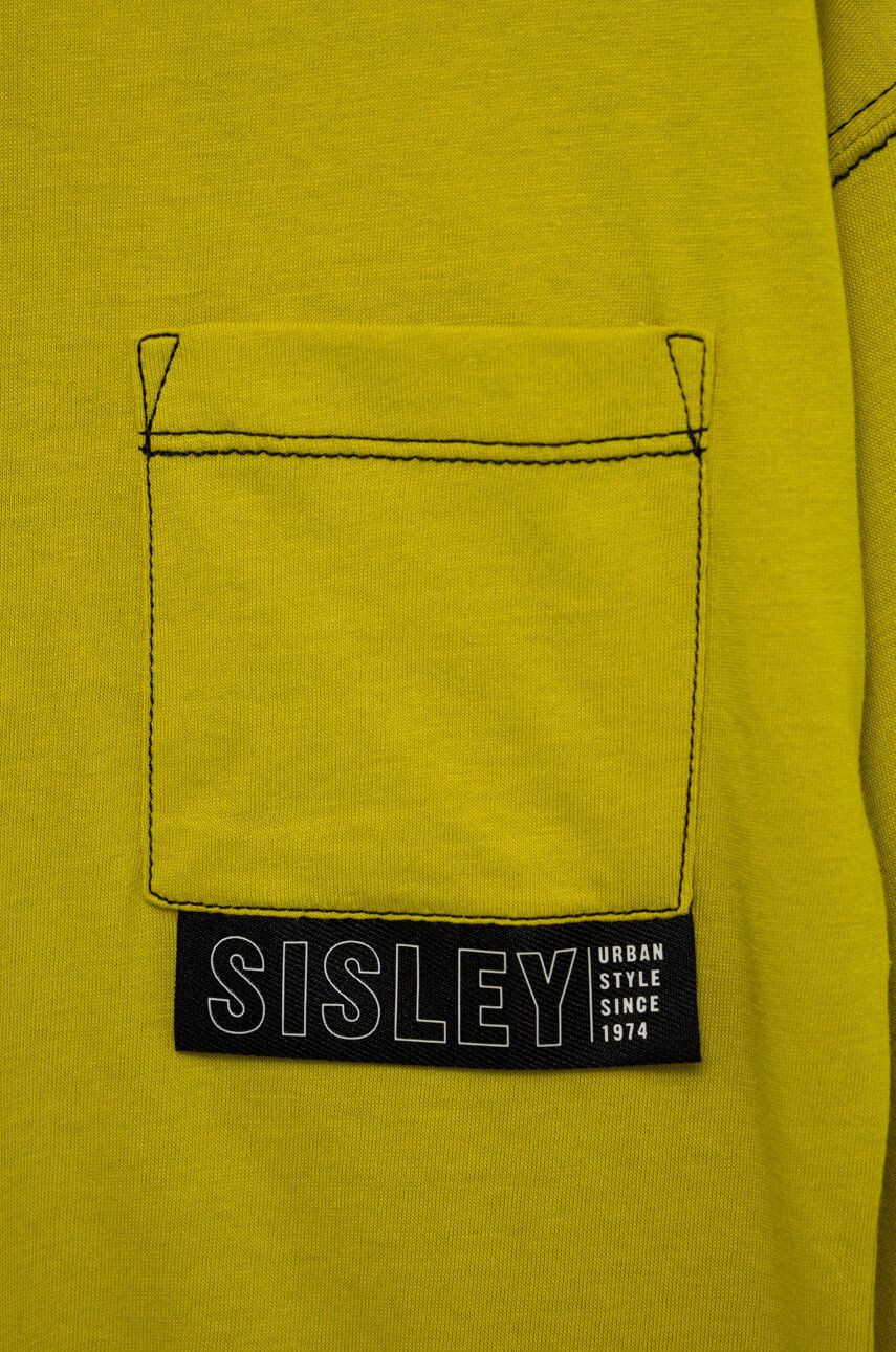 Sisley longsleeve din bumbac pentru copii culoarea verde neted - Pled.ro