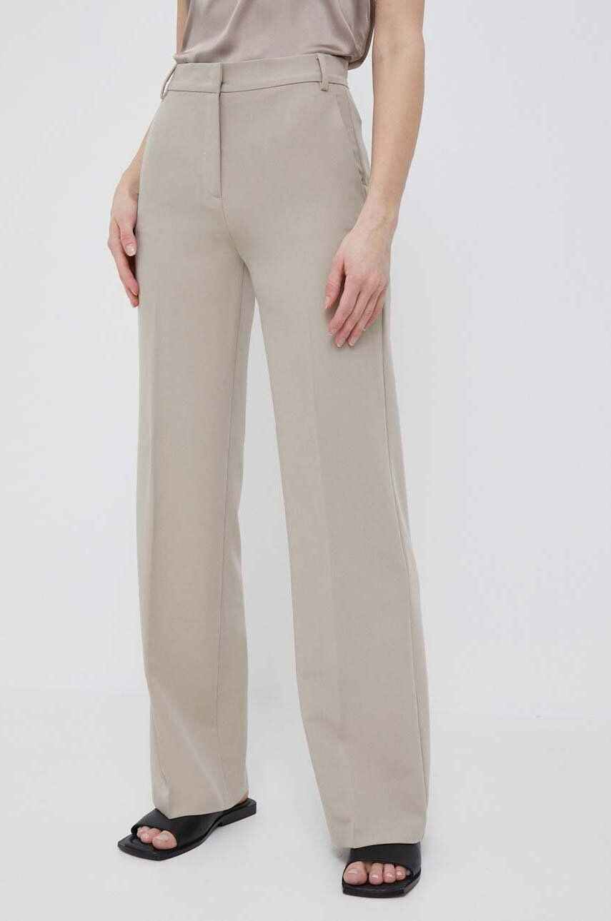 Sisley pantaloni femei culoarea bej drept high waist - Pled.ro