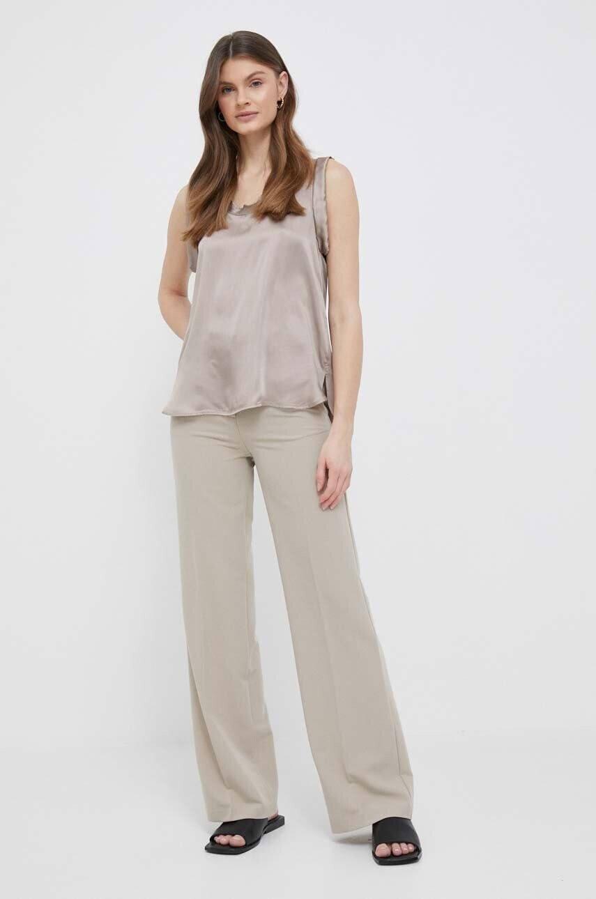 Sisley pantaloni femei culoarea bej drept high waist - Pled.ro