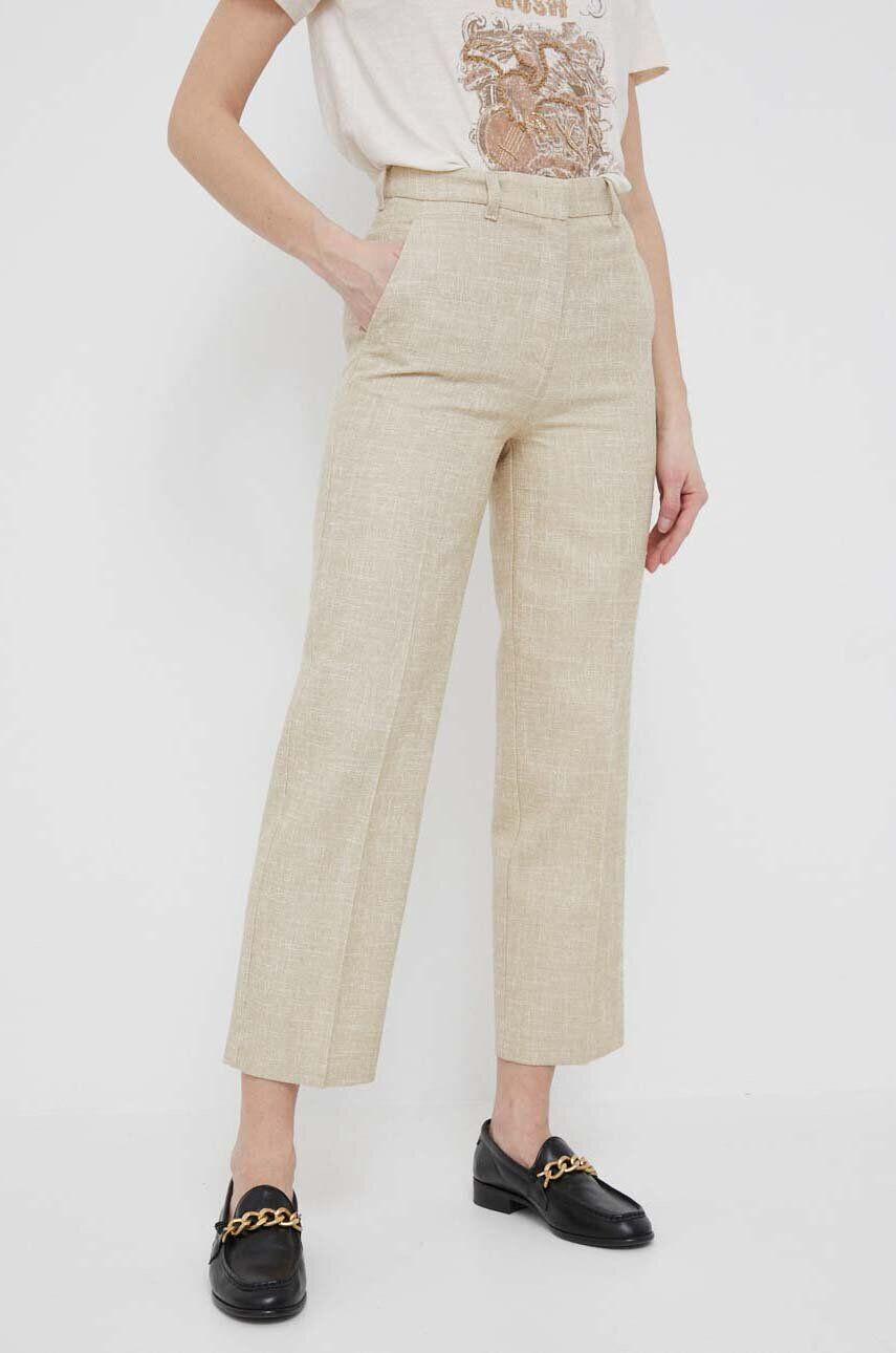 Sisley pantaloni femei culoarea bej drept high waist - Pled.ro