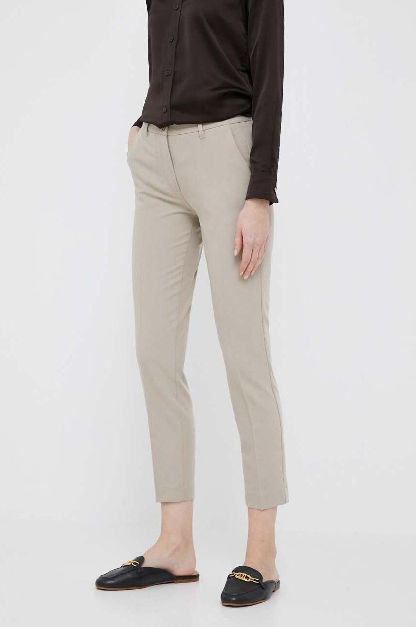 Sisley pantaloni femei culoarea bej drept medium waist - Pled.ro