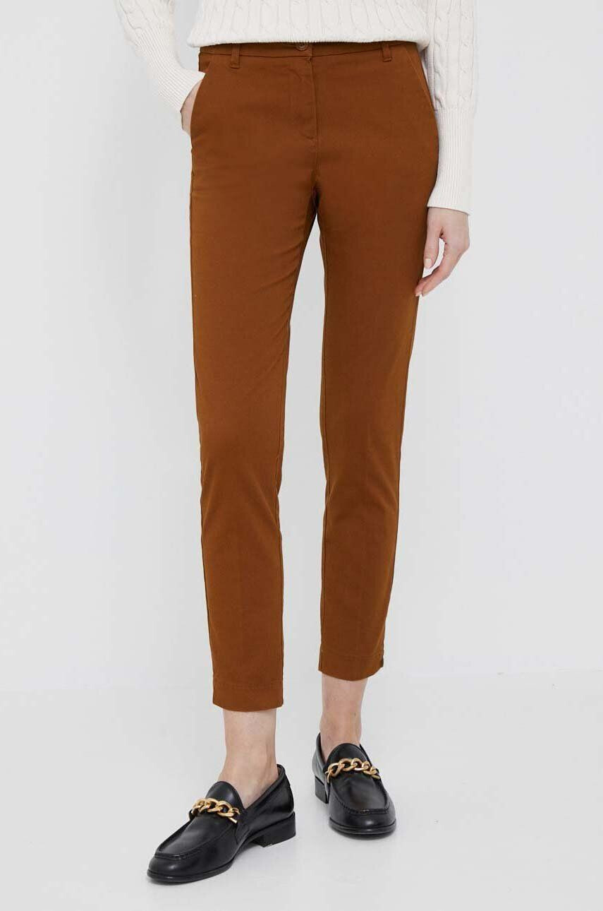 Sisley pantaloni femei culoarea maro mulata medium waist - Pled.ro