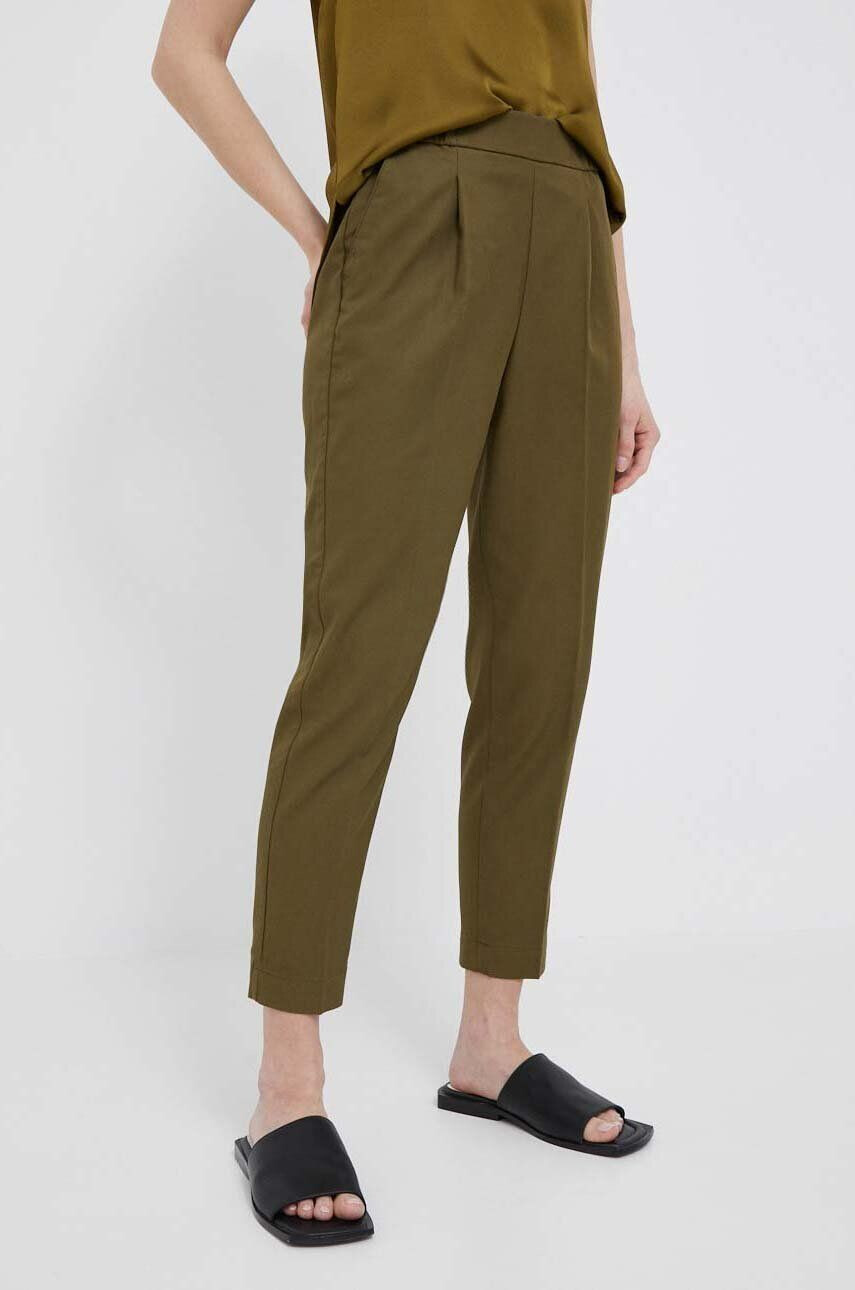 Sisley pantaloni femei culoarea verde fason chinos high waist - Pled.ro