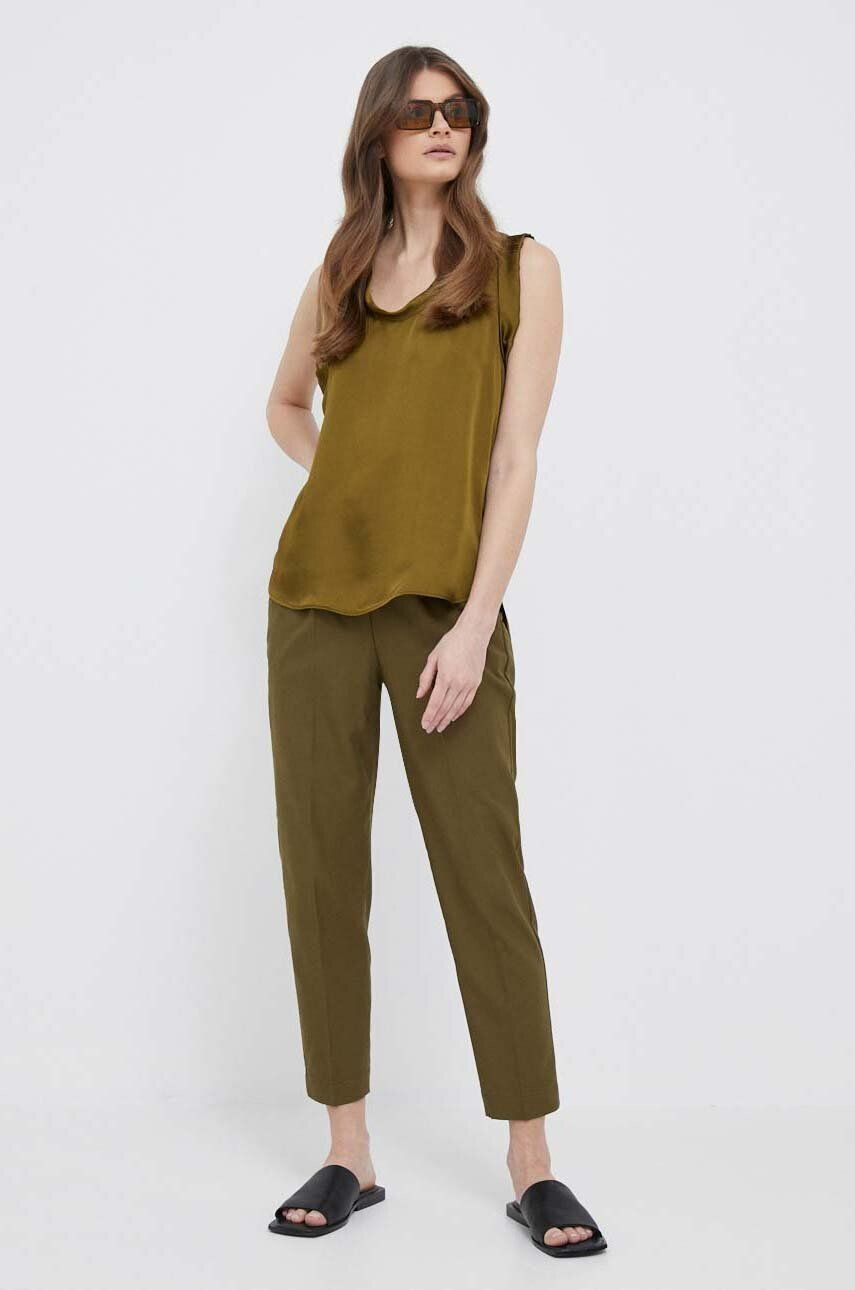 Sisley pantaloni femei culoarea verde fason chinos high waist - Pled.ro