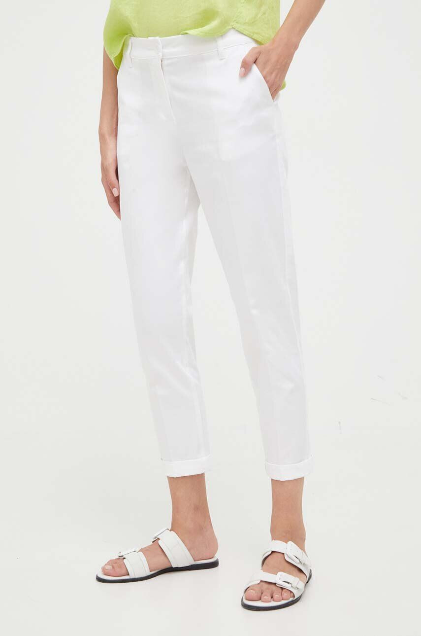 Sisley pantaloni femei culoarea turcoaz drept high waist - Pled.ro