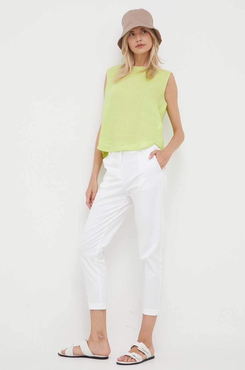 Sisley pantaloni femei culoarea turcoaz drept high waist - Pled.ro