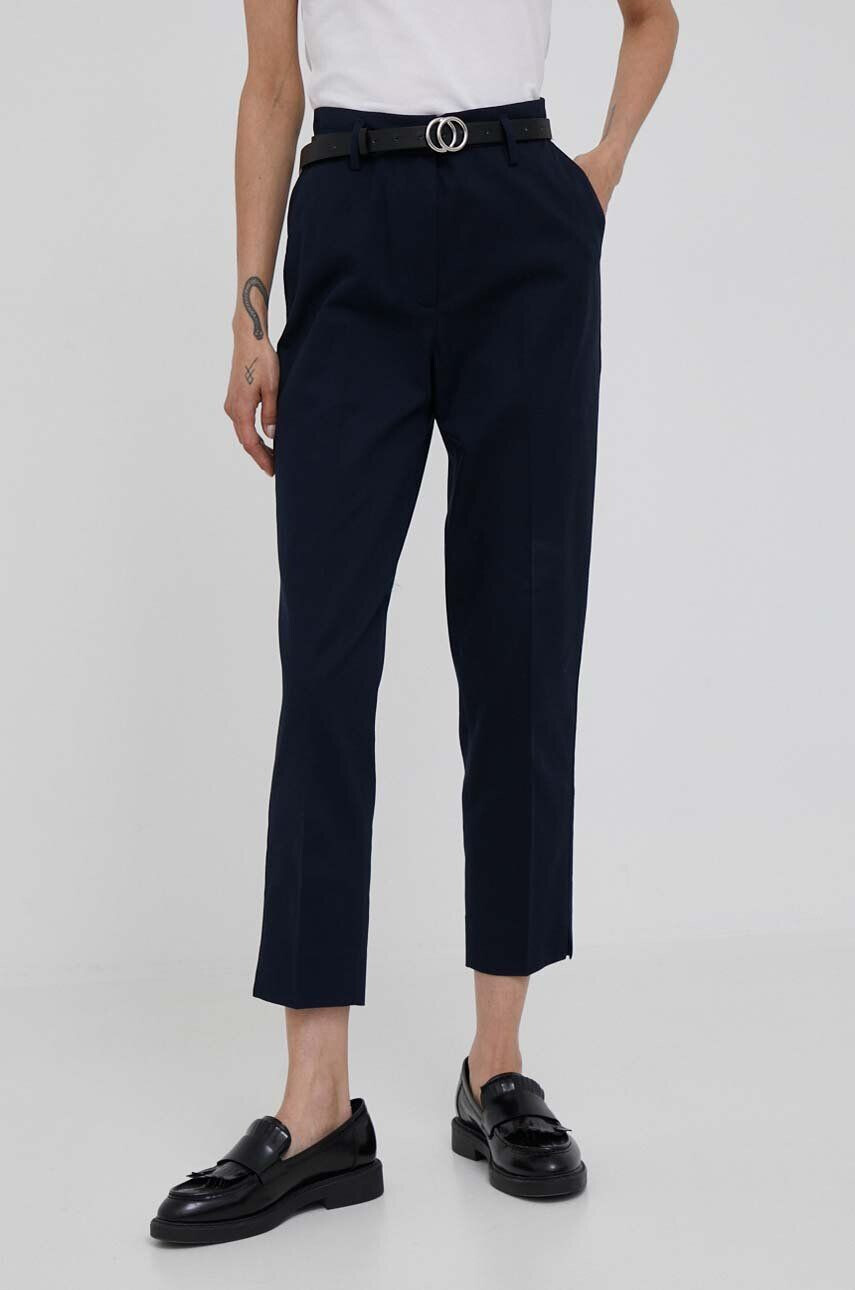 Sisley pantaloni femei culoarea albastru marin fason tigareta high waist - Pled.ro