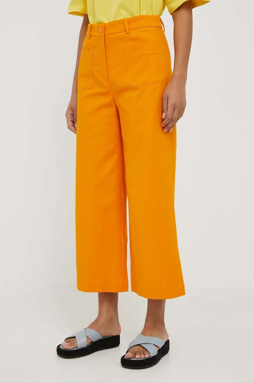 Sisley pantaloni femei culoarea portocaliu lat high waist - Pled.ro