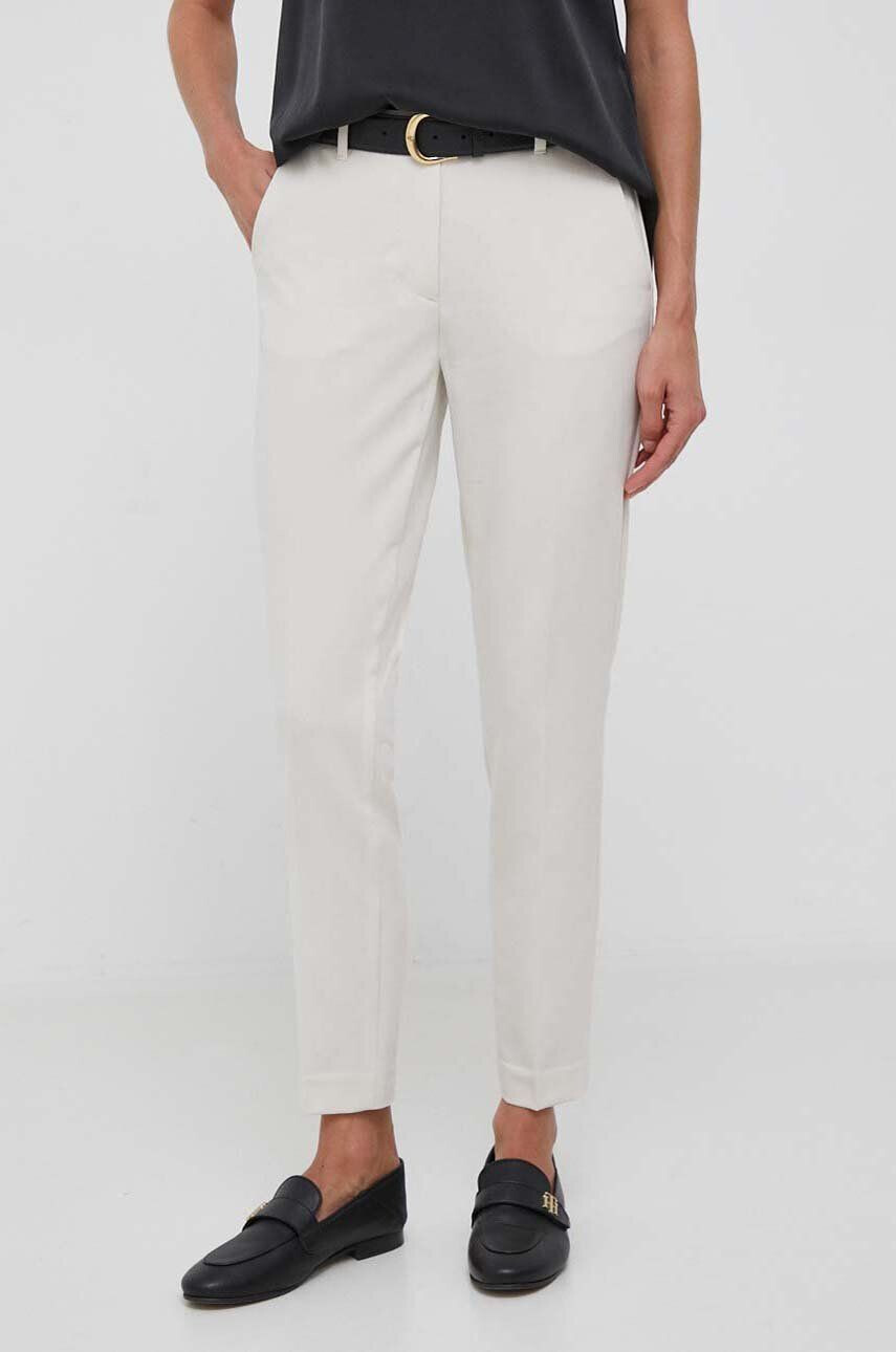 Sisley pantaloni femei culoarea bej drept high waist - Pled.ro