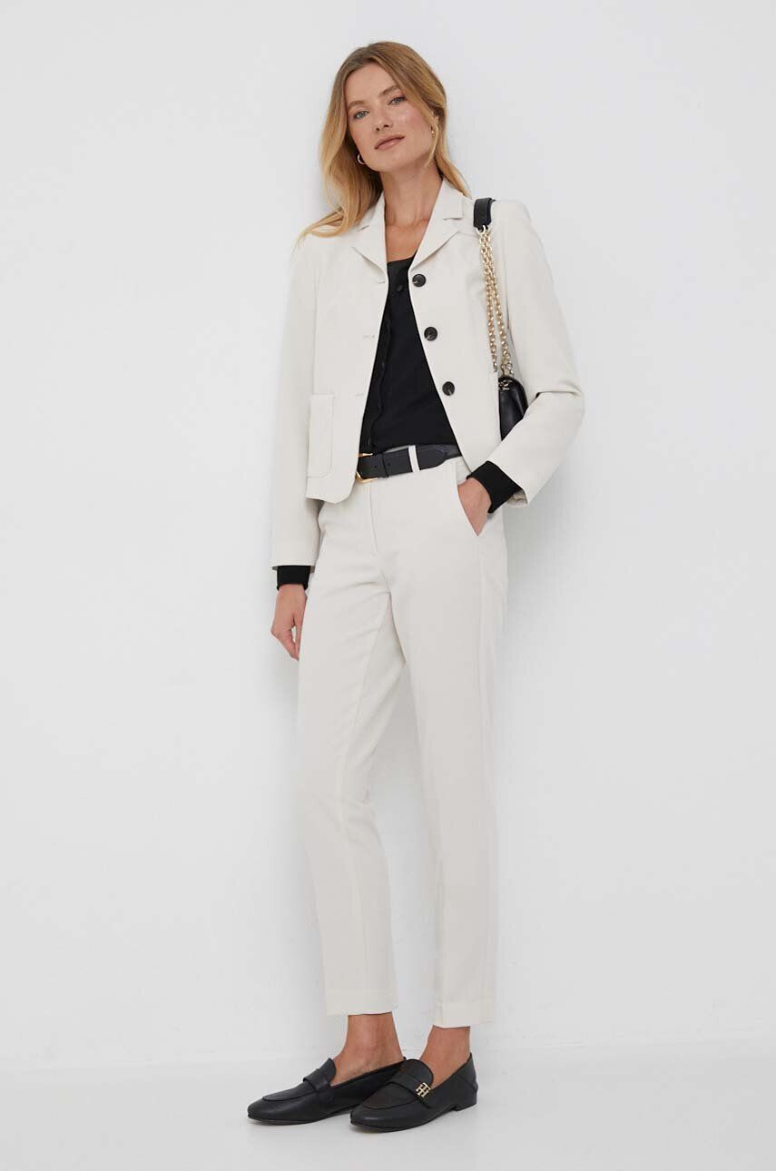 Sisley pantaloni femei culoarea bej drept high waist - Pled.ro