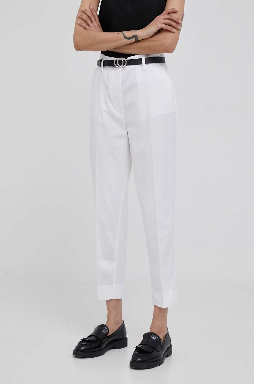 Sisley pantaloni femei culoarea alb fason tigareta high waist - Pled.ro