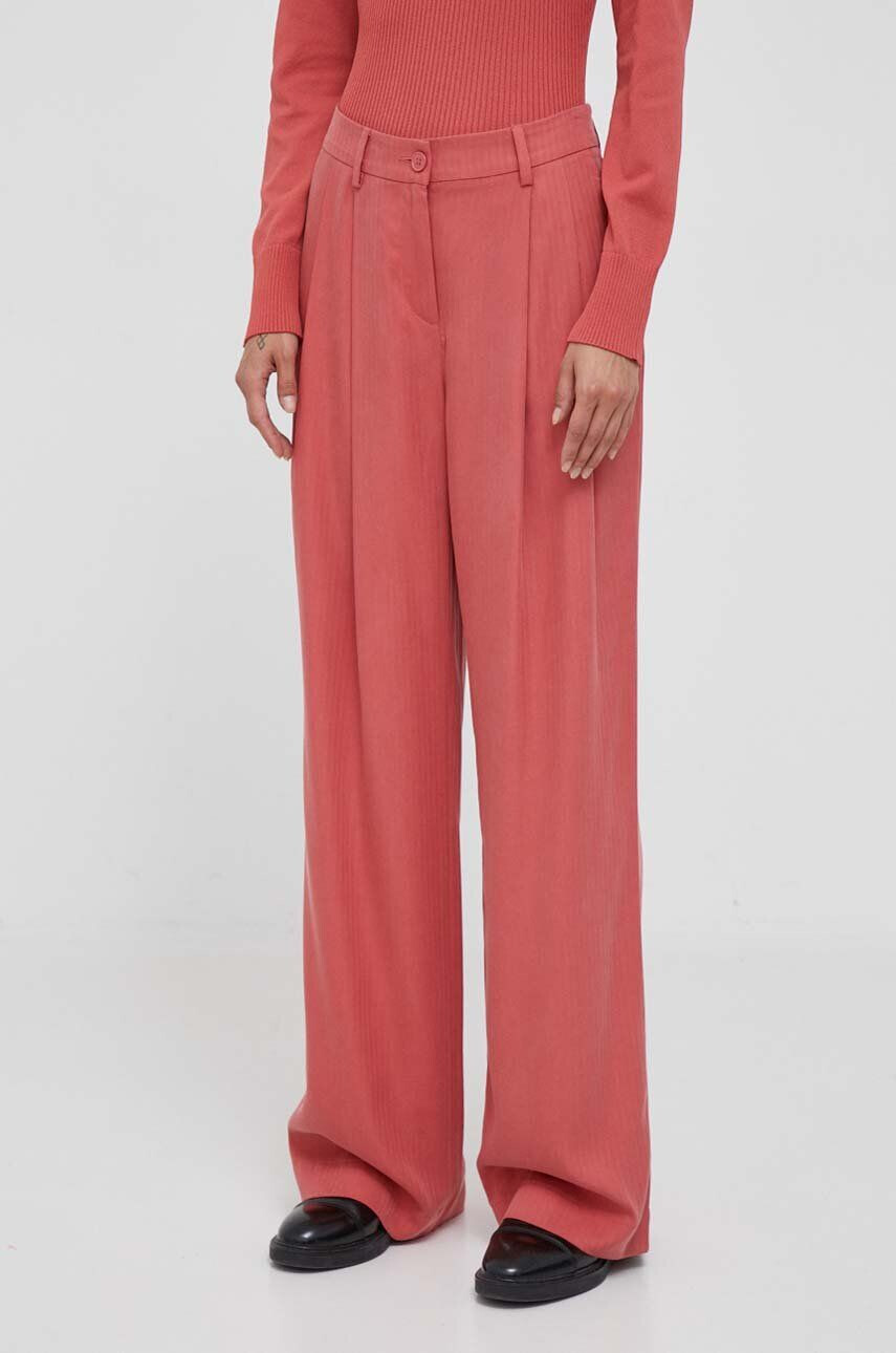 Sisley pantaloni femei culoarea roz lat high waist - Pled.ro