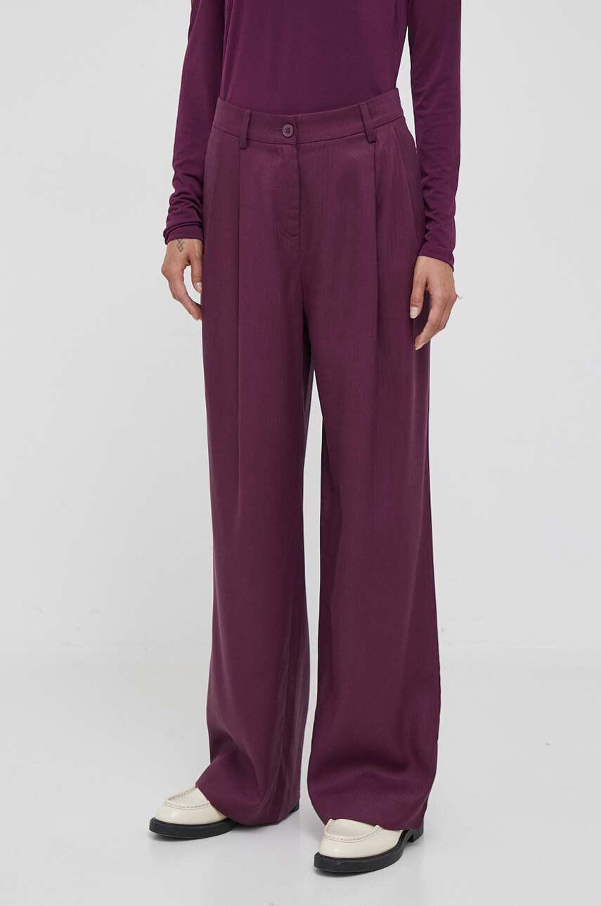 Sisley pantaloni femei culoarea violet lat high waist - Pled.ro