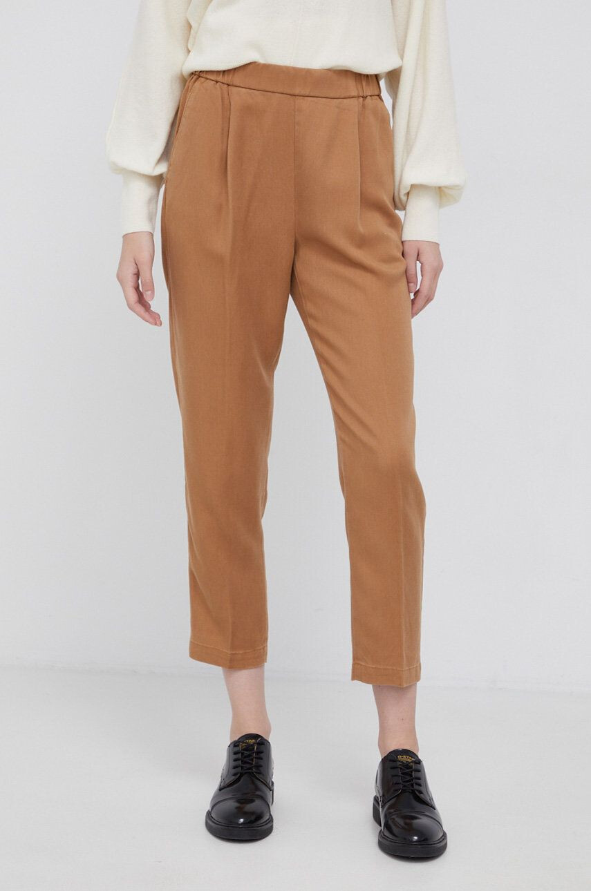 Sisley Pantaloni femei culoarea maro model drept high waist - Pled.ro