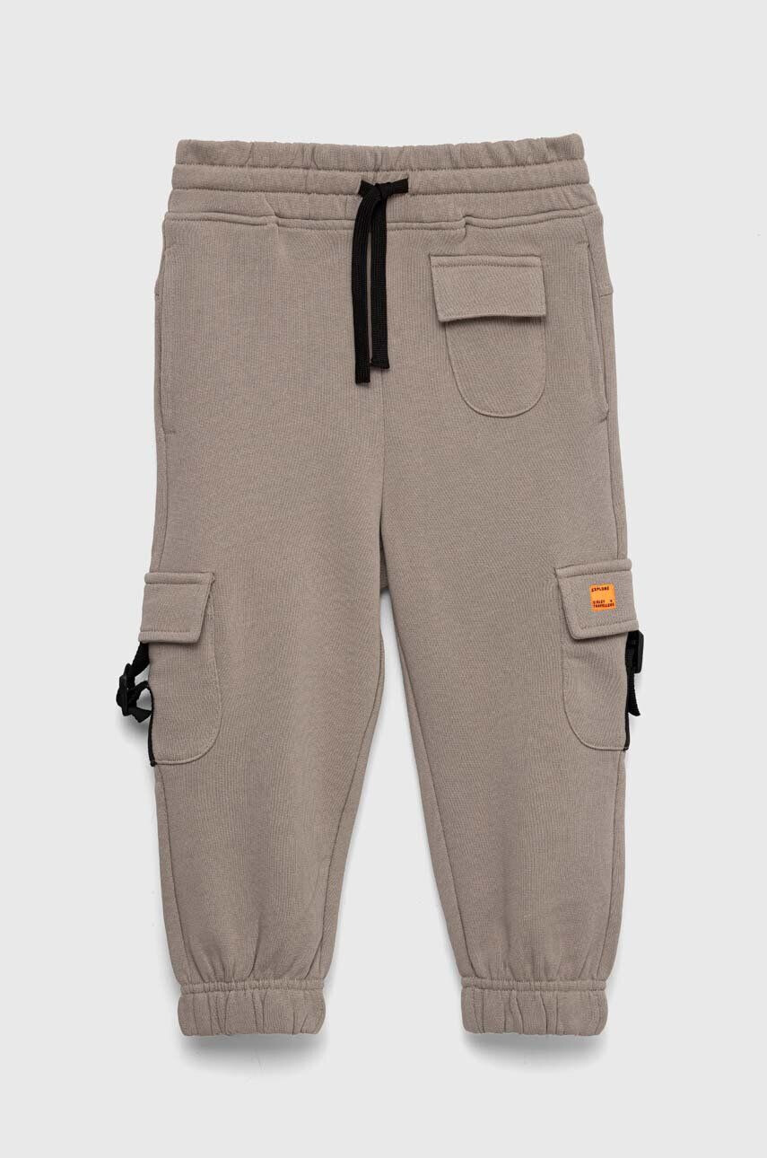 Sisley pantaloni de trening din bumbac pentru copii culoarea maro neted - Pled.ro