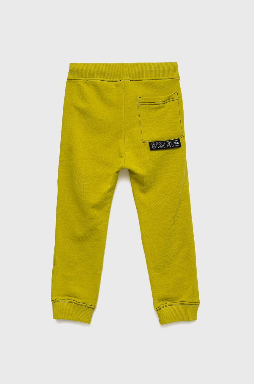 Sisley pantaloni de trening din bumbac pentru copii culoarea verde neted - Pled.ro