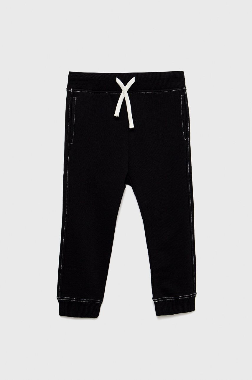 Sisley pantaloni de trening din bumbac pentru copii culoarea negru neted - Pled.ro