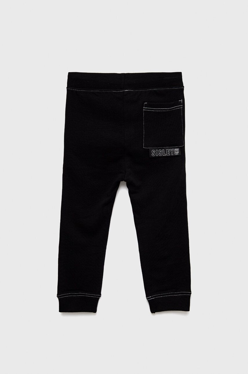 Sisley pantaloni de trening din bumbac pentru copii culoarea negru neted - Pled.ro